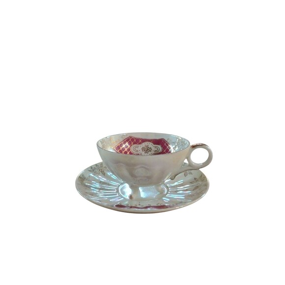 Napco Vintage Lustreware Footed Tea Cup and Saucer Set  Gold Filigree Japan - Picture 1 of 5